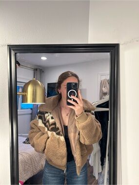 Primark Tan & Cream Patterned Teddy Jacket